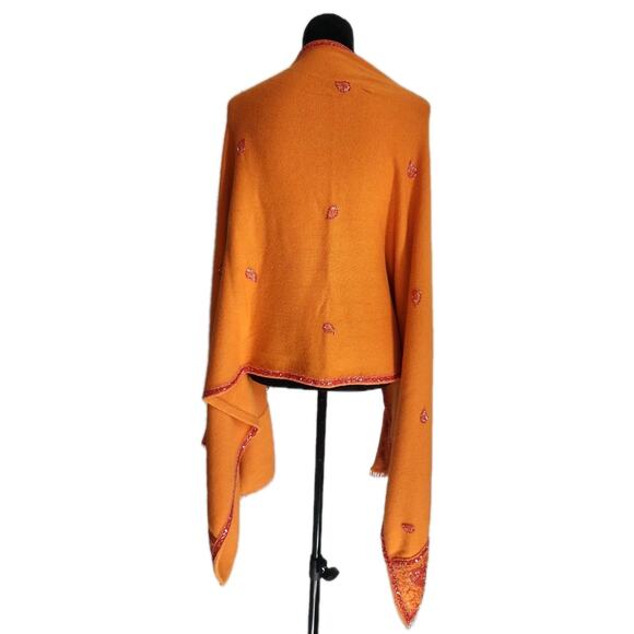 Unbranded Heavy Large Ethnic Orange Knit Beaded Scarf Shawl 23" × 71" - Picture 4 of 6
